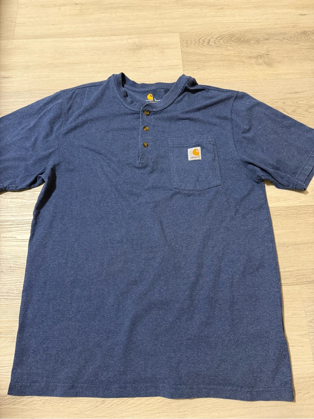 Carhartt Shirt Mens Size Large Blue Henley Cotton Pocket Logo Workwear Casual